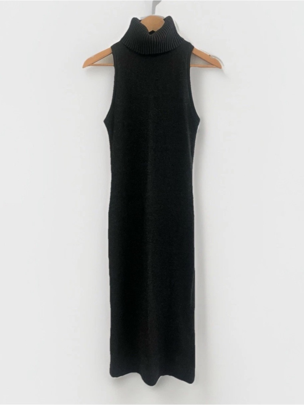 NWT Zara Sleeveless Black Turtleneck Knit Dress in Charcoal Gray Small